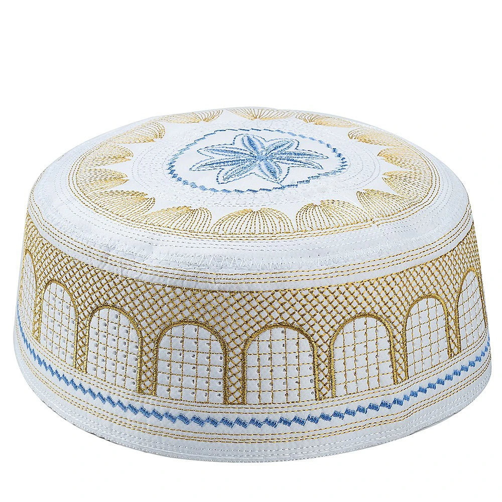Embroidered Arch Kufi — Fitted Prayer Cap, 4 Sizes