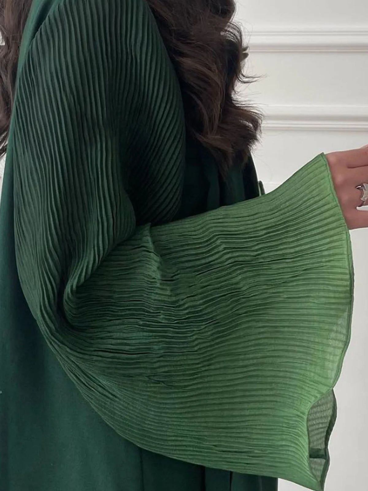 Open Abaya with Pleated Ombré Sleeves