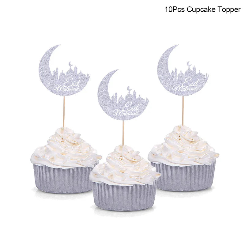 Eid Mubarak kagepynt — guld akryl til kager og cupcakes
