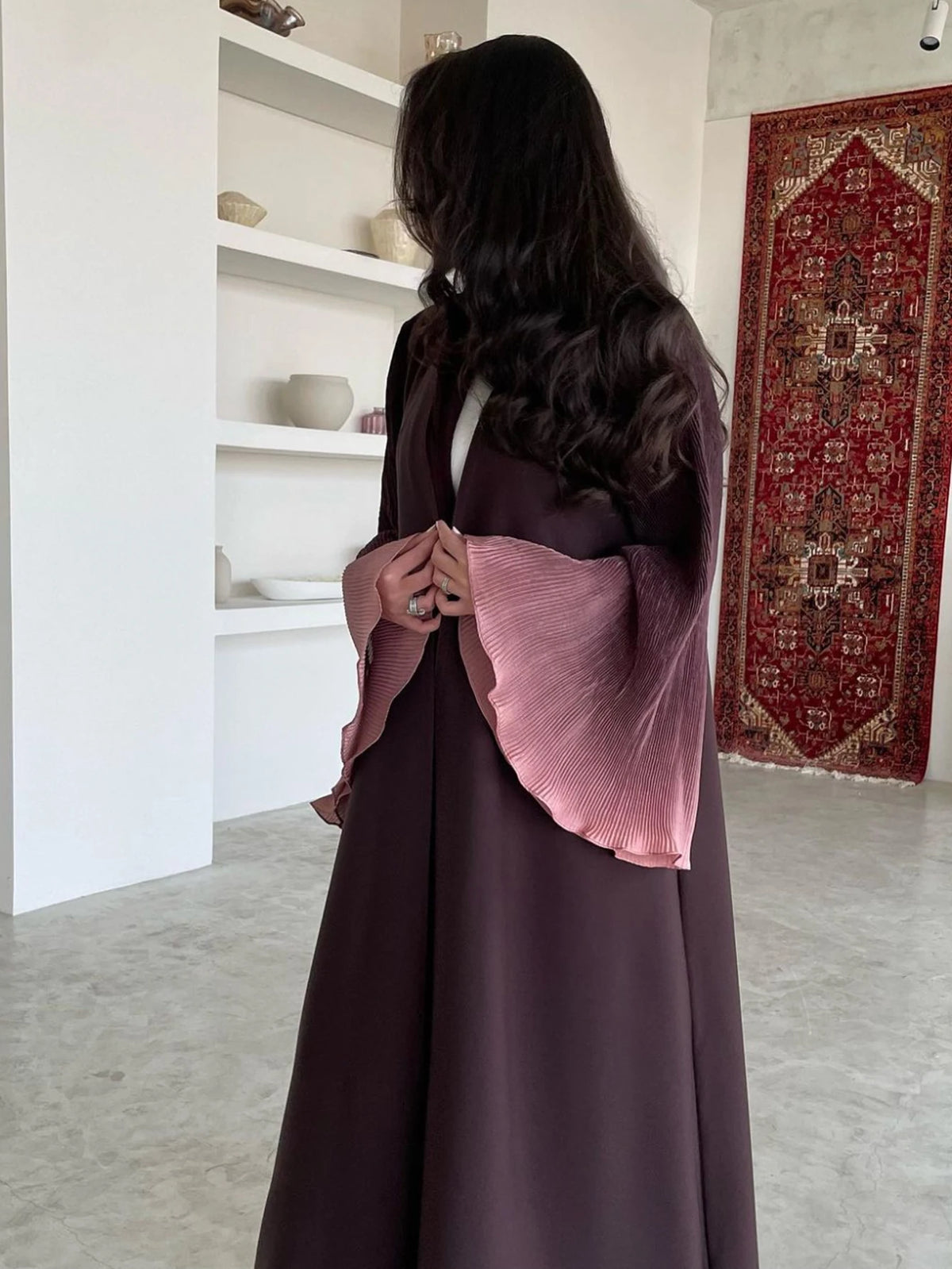 Open Abaya with Pleated Ombré Sleeves