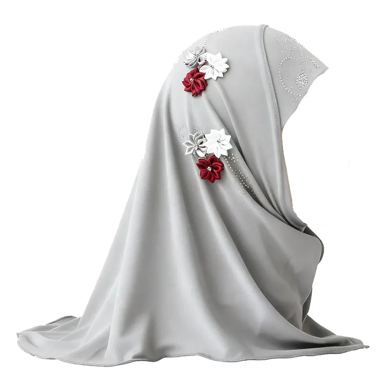 Girls Instant Hijab with Flowers — Ages 3–10