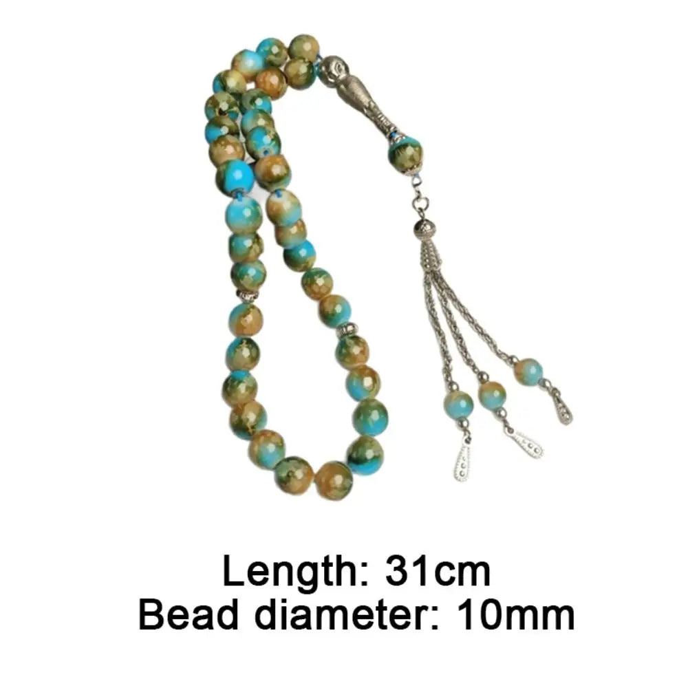 33-Bead Tasbih — Marbled Beads with Metal Tassel