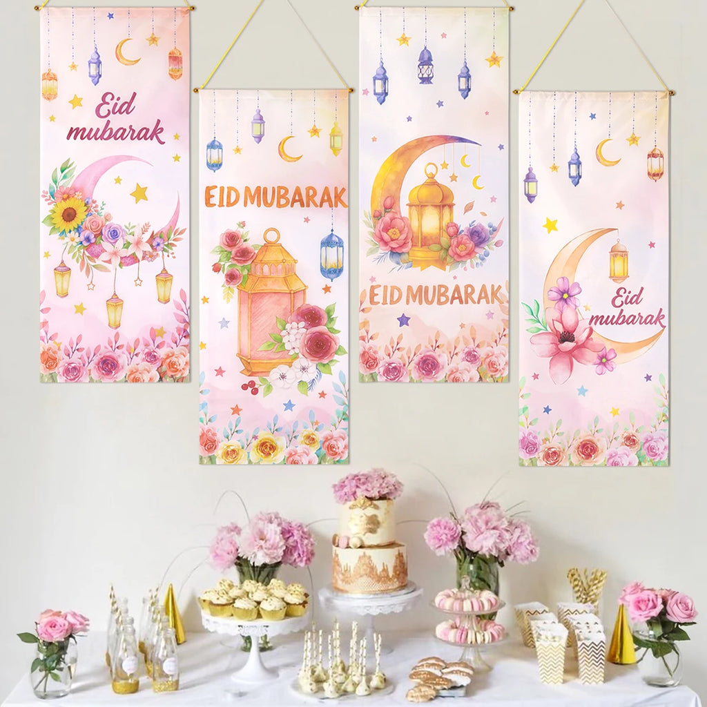 Ramadan Kareem Hanging Banner — Black & Gold Wall Flag