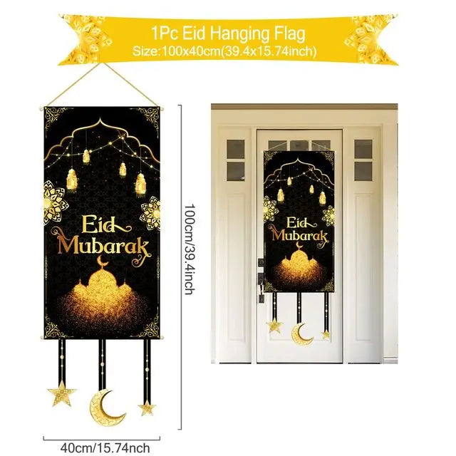 Ramadan Kareem Hanging Banner — Black & Gold Wall Flag