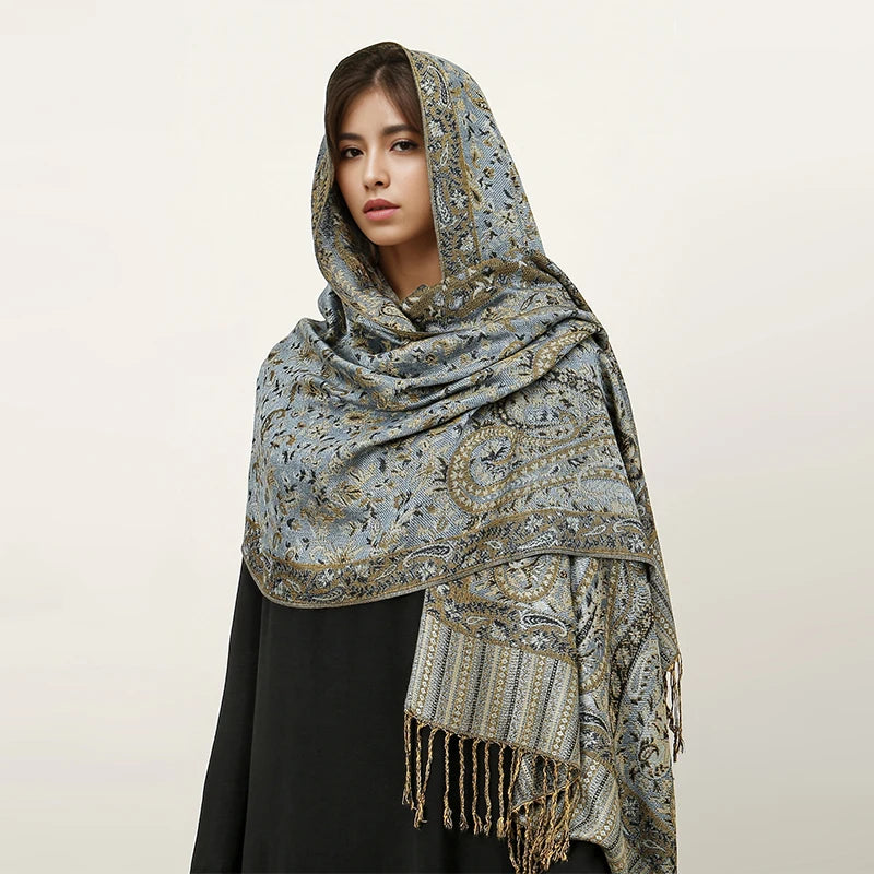 Paisley Pashmina Hijab — Soft, Warm Winter Scarf with Fringe