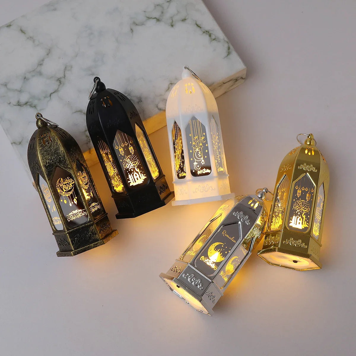 Mini ramadan-lanterne med LED-lys — Eid Mubarak-måne, 12,5 cm