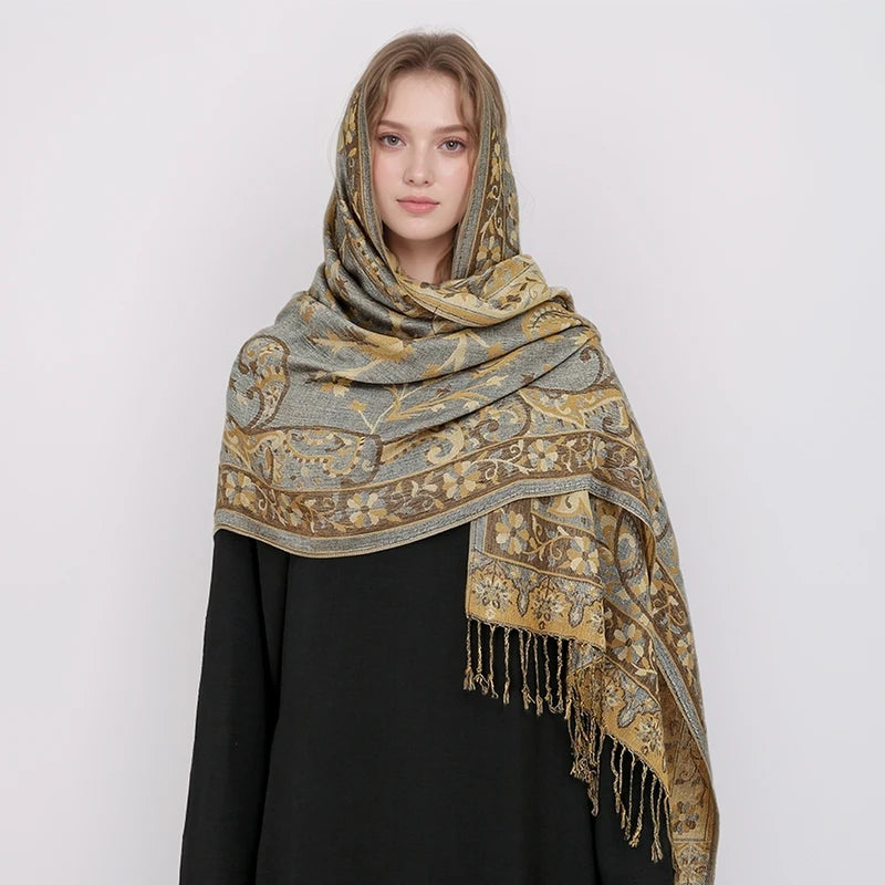 Paisley Pashmina Hijab — Soft, Warm Winter Scarf with Fringe