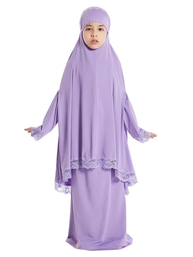 Bededragt til piger — khimar og nederdel, 3–12 år