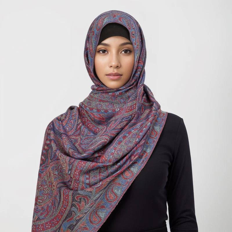 Paisley Pashmina Hijab — Soft, Warm Winter Scarf with Fringe