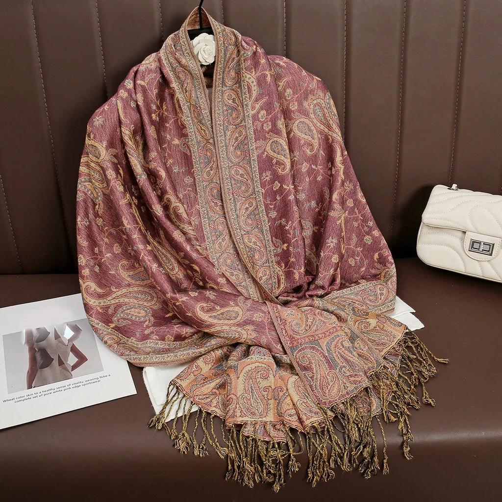 Paisley Pashmina Hijab — Soft, Warm Winter Scarf with Fringe