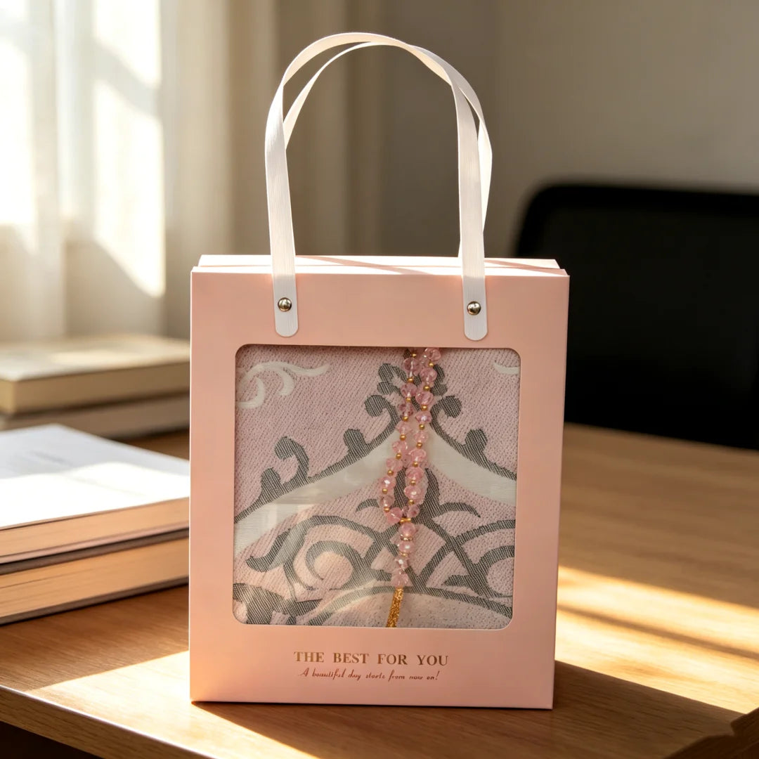 Chenille Prayer Mat Gift Box Set with Bag & Tasbih
