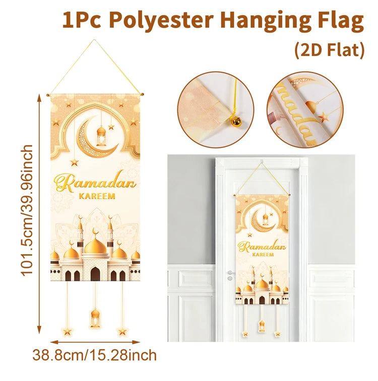 Ramadan Kareem Hanging Banner — Black & Gold Wall Flag