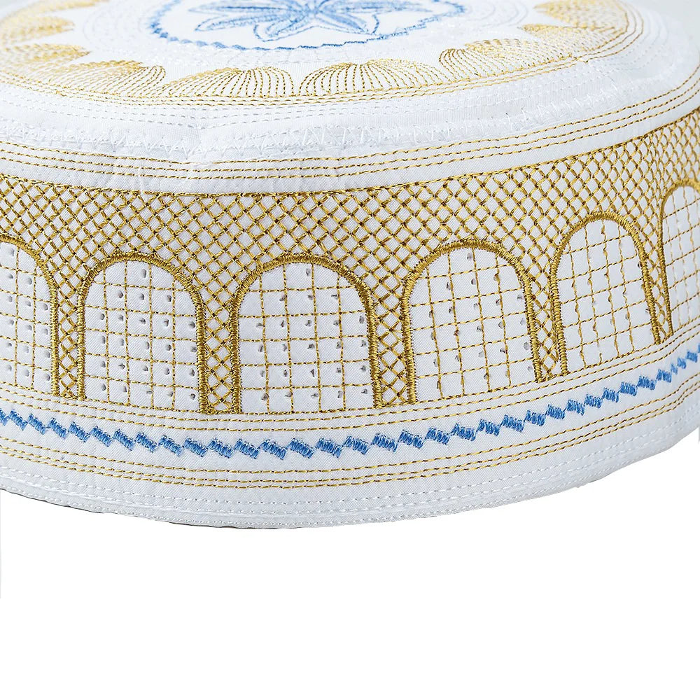 Embroidered Arch Kufi — Fitted Prayer Cap, 4 Sizes