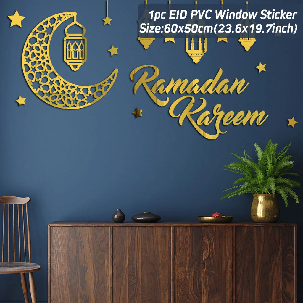 Ramadan Kareem Wandsticker — Goldener Mond, Sterne & Laternen