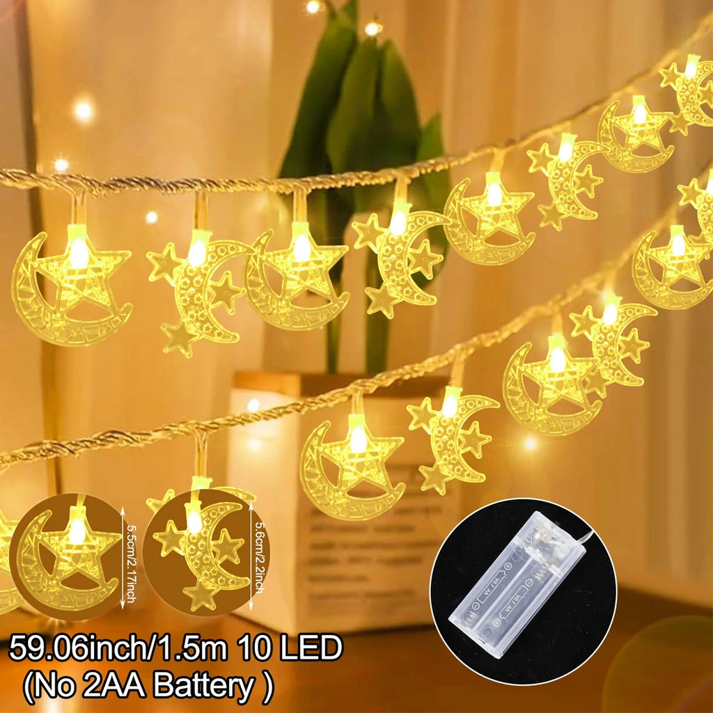 Guirlande Lumineuse Ramadan Croissant & Étoile — 1,5 m, Blanc Chaud