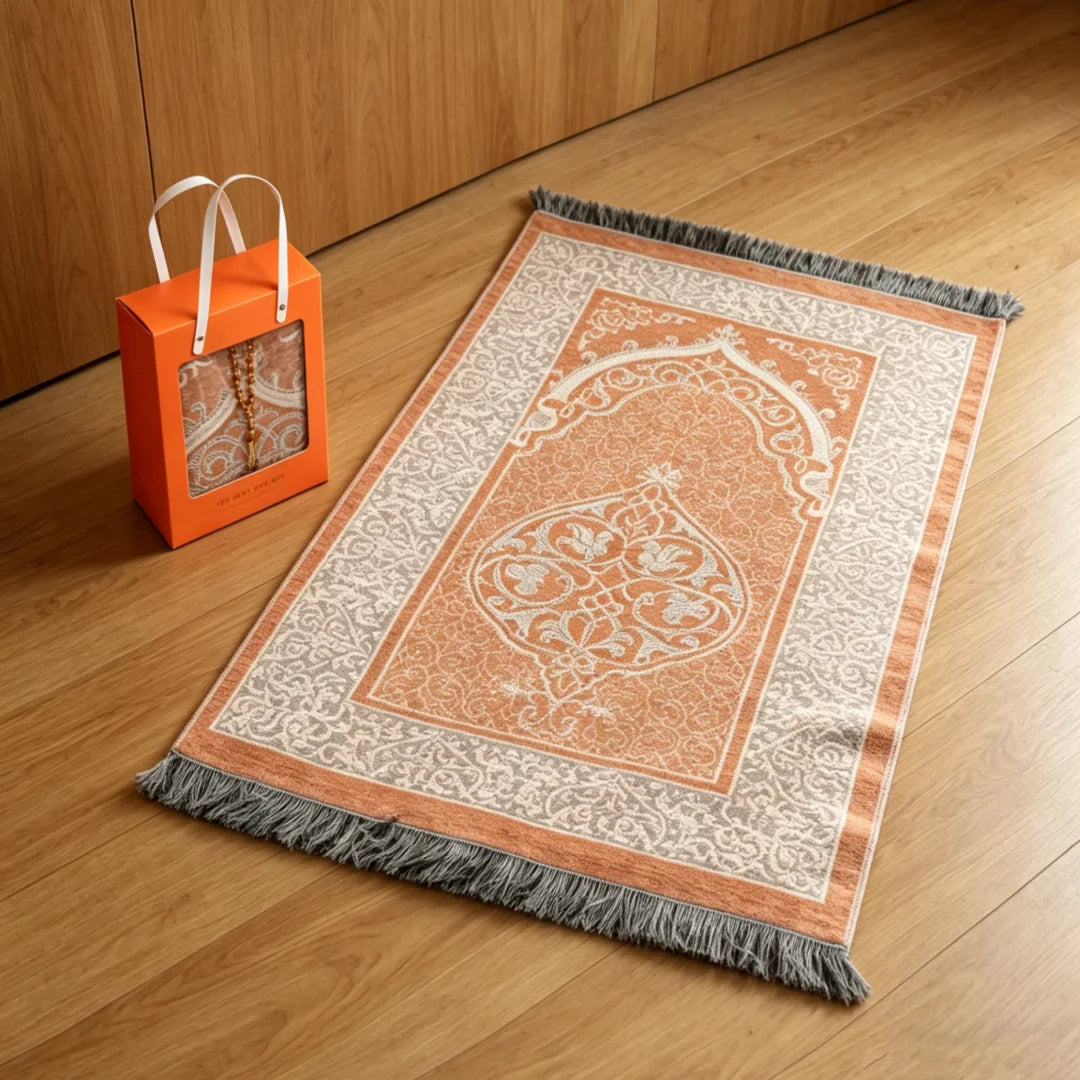 Chenille Prayer Mat Gift Box Set with Bag & Tasbih