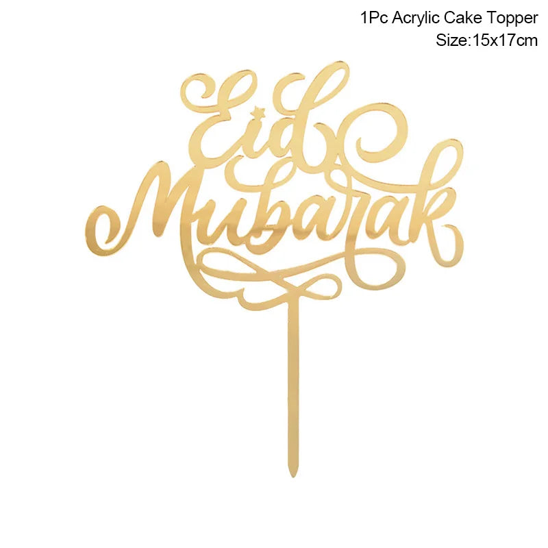 Eid Mubarak kagepynt — guld akryl til kager og cupcakes
