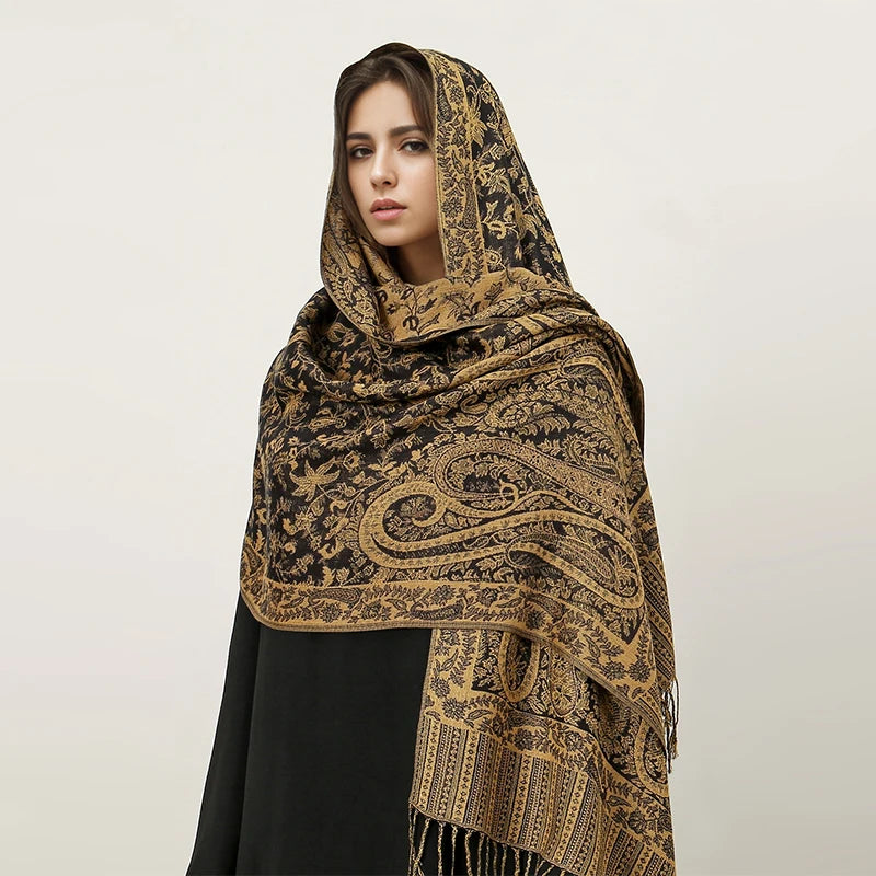 Paisley Pashmina Hijab — Soft, Warm Winter Scarf with Fringe