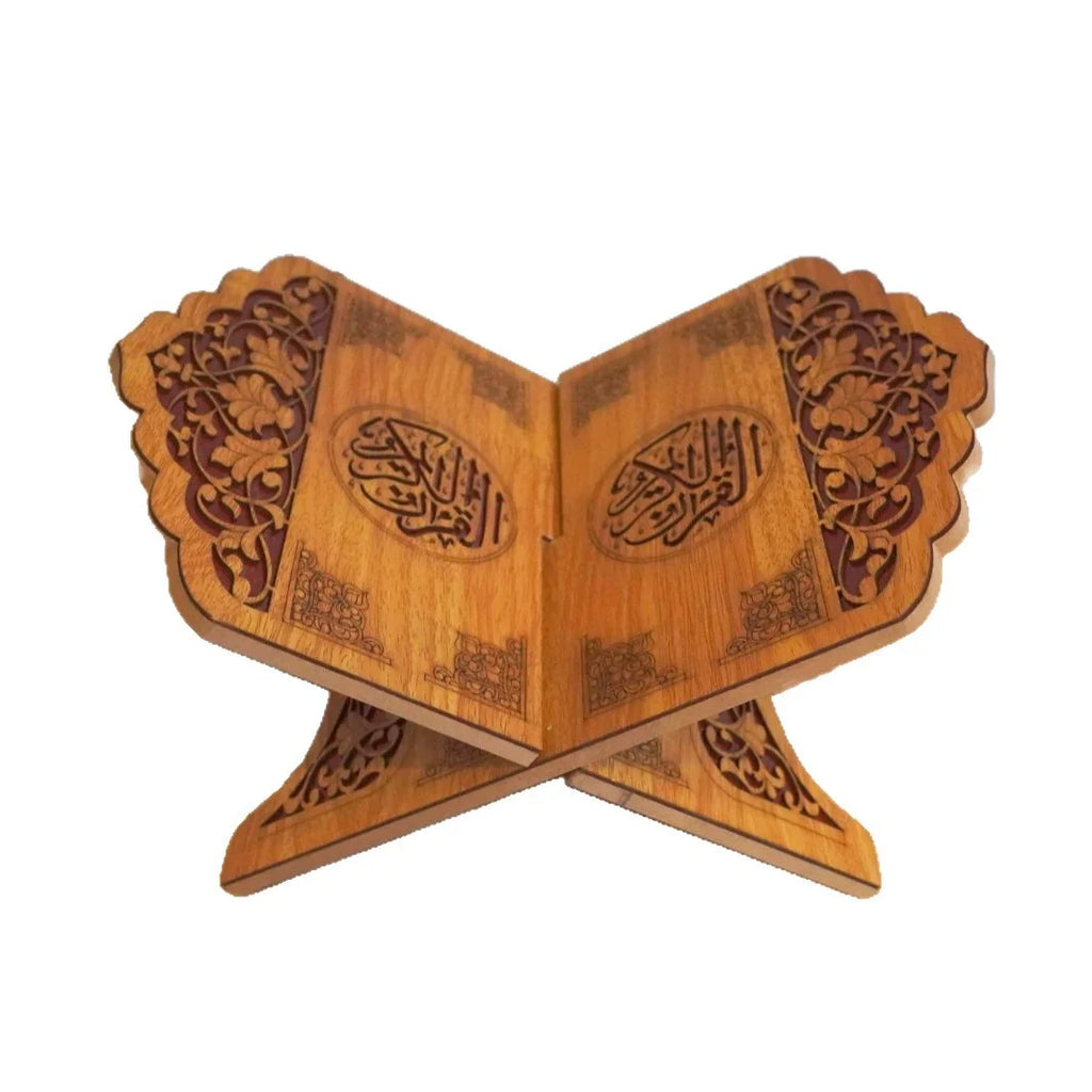 Carved Wooden Quran Stand (Rehal) with Arabic Calligraphy
