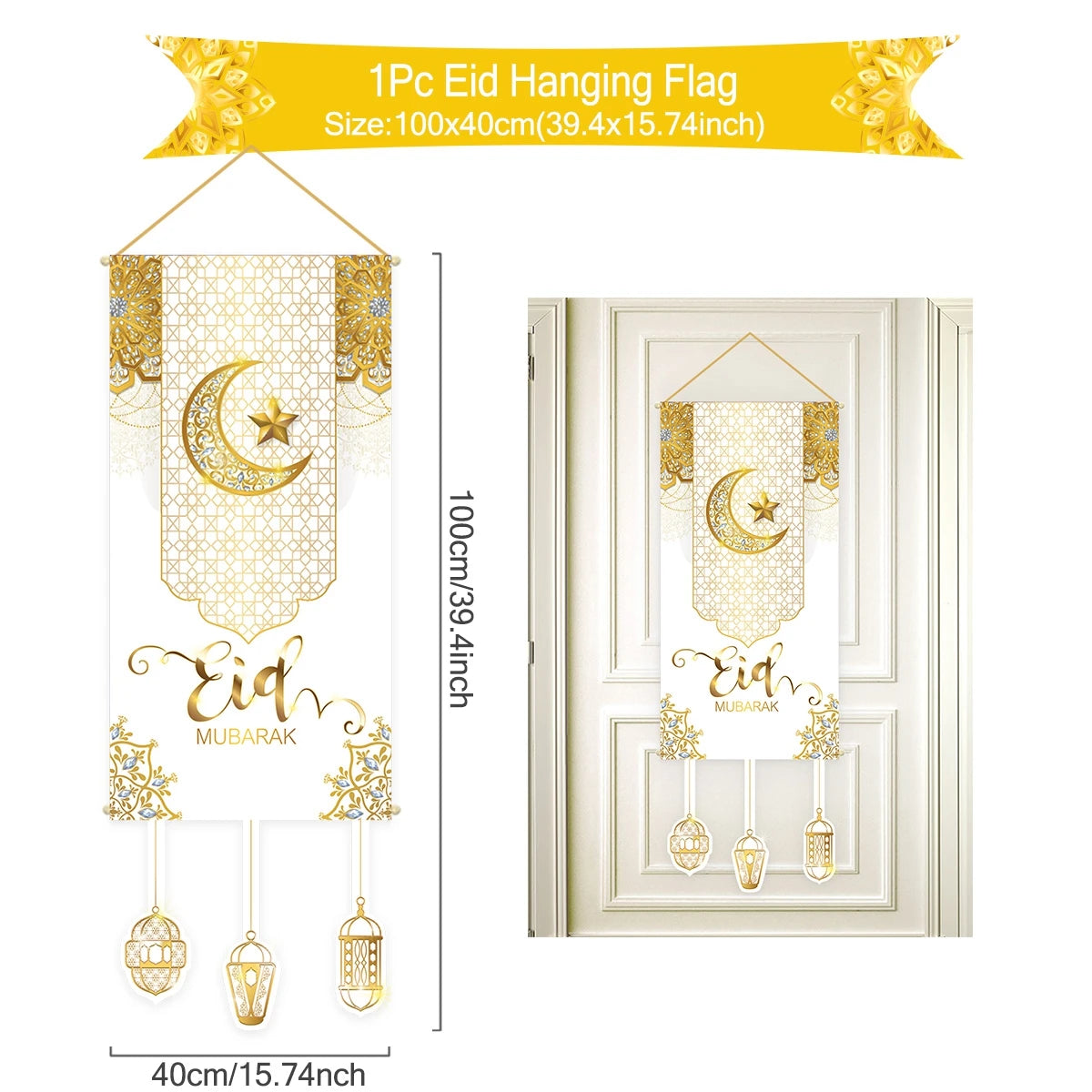 Ramadan Kareem Hanging Banner — Black & Gold Wall Flag