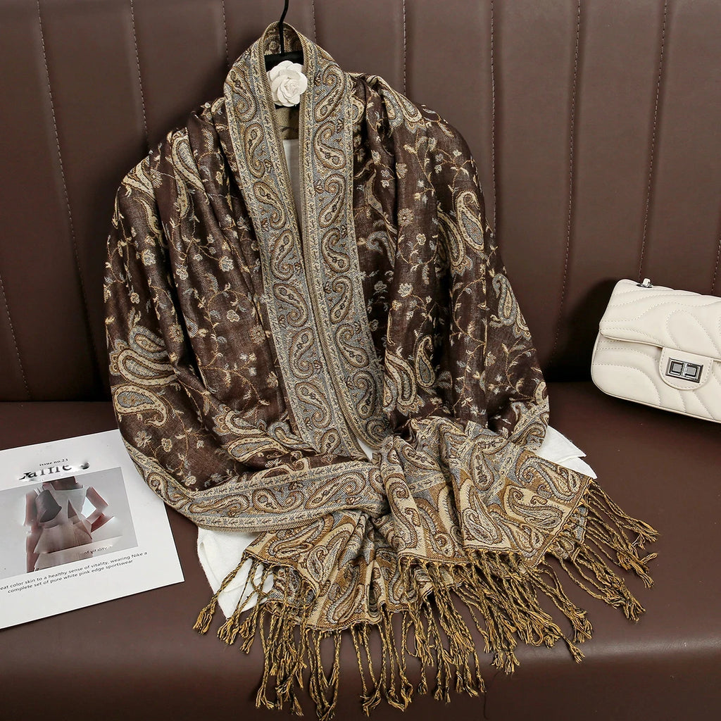 Paisley Pashmina Hijab — Soft, Warm Winter Scarf with Fringe