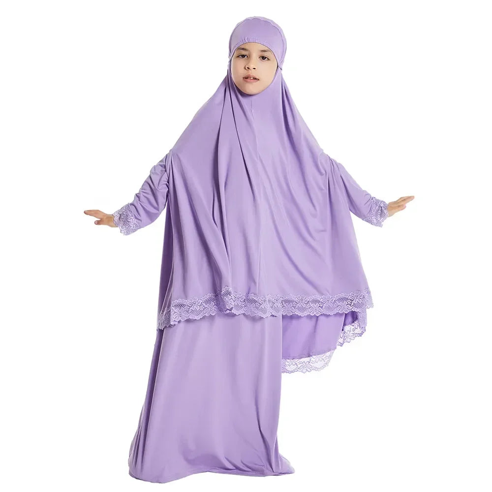 Bededragt til piger — khimar og nederdel, 3–12 år