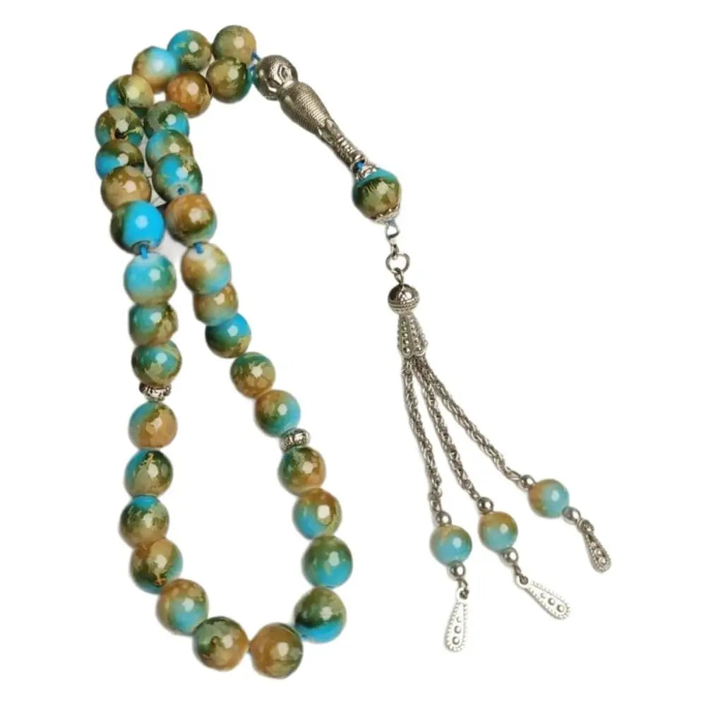 33-Bead Tasbih — Marbled Beads with Metal Tassel