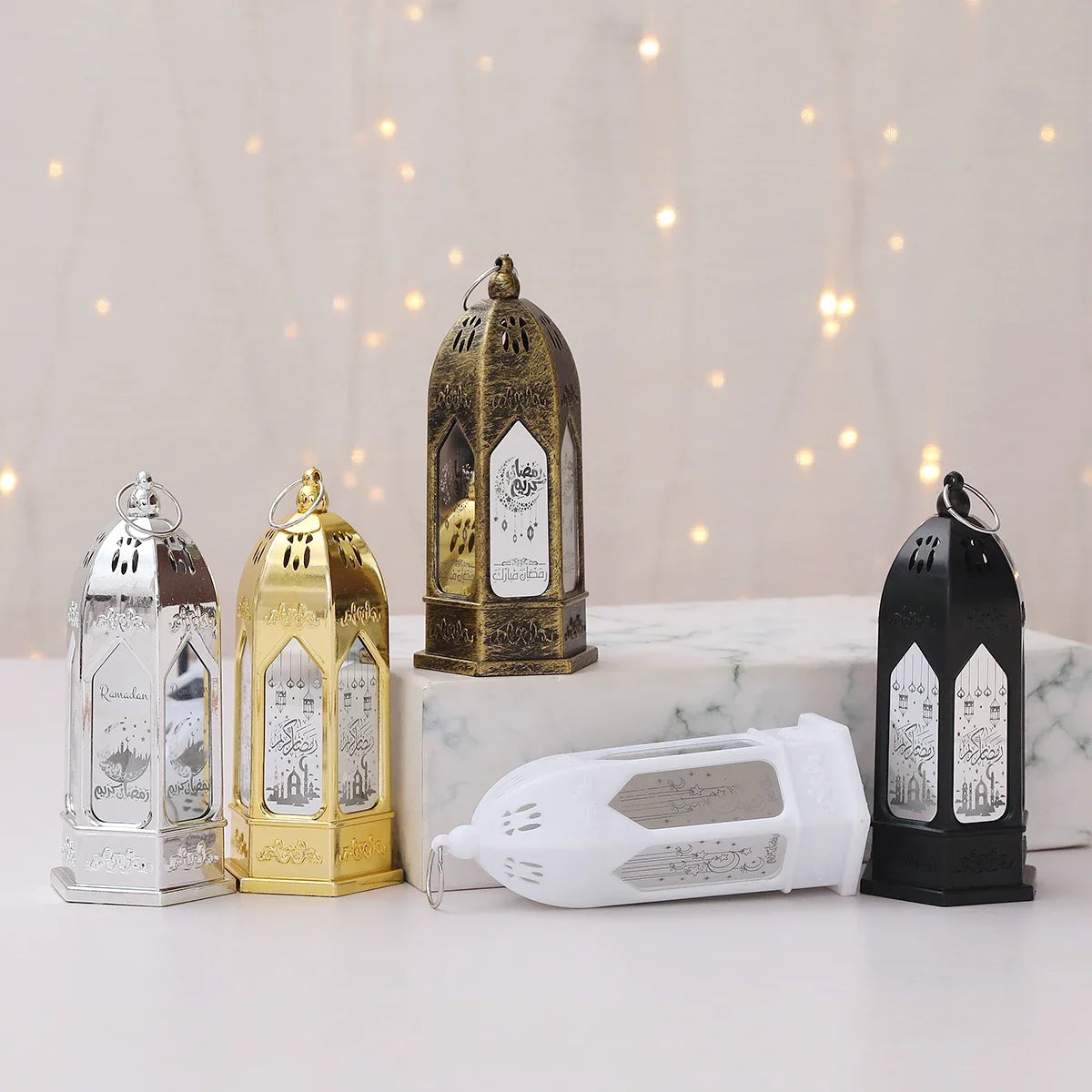 Mini ramadan-lanterne med LED-lys — Eid Mubarak-måne, 12,5 cm