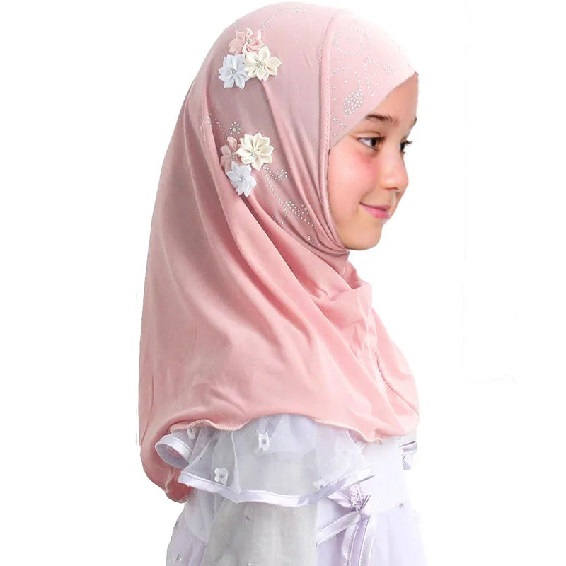 Girls Instant Hijab with Flowers — Ages 3–10