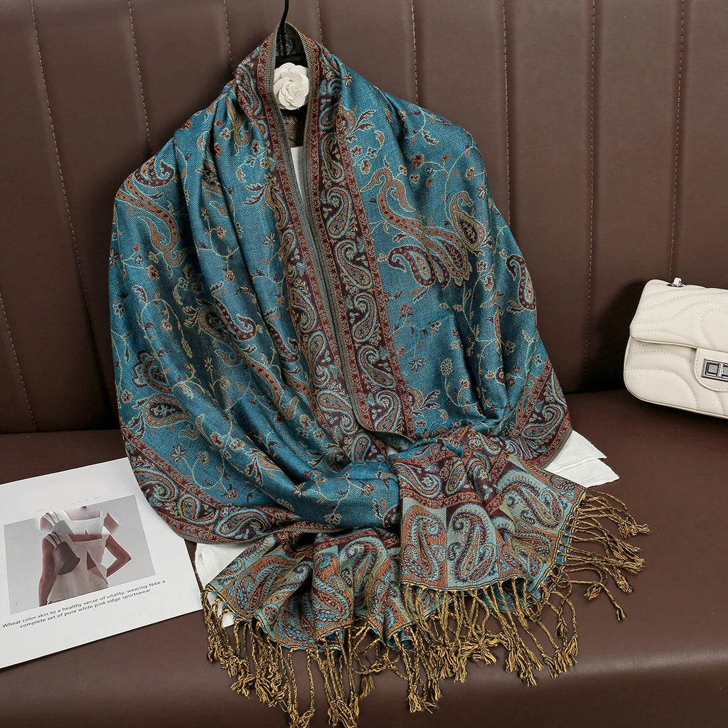 Paisley Pashmina Hijab — Soft, Warm Winter Scarf with Fringe