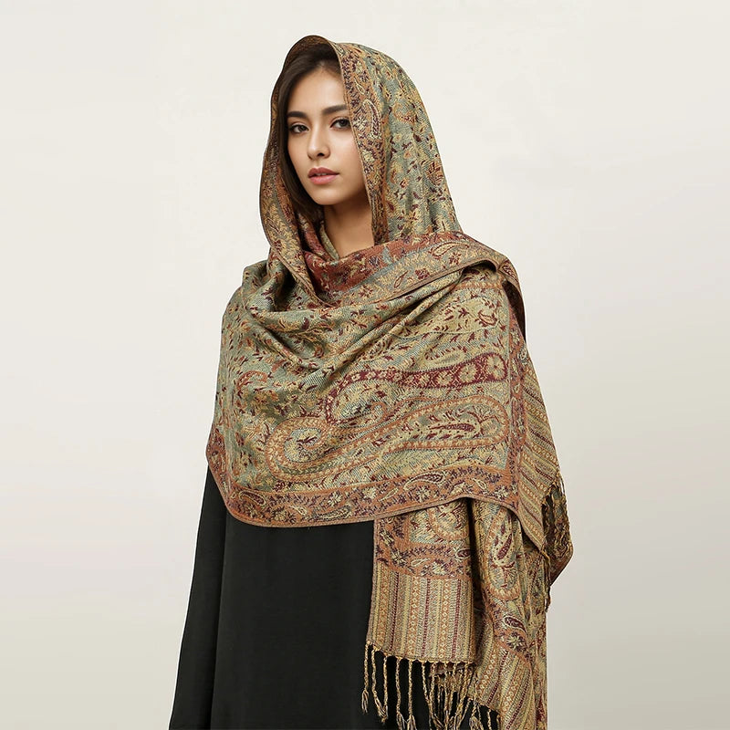 Paisley Pashmina Hijab — Soft, Warm Winter Scarf with Fringe