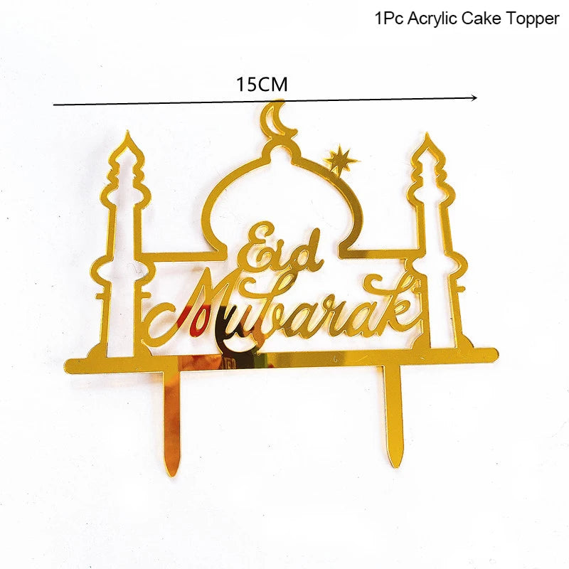 Eid Mubarak kagepynt — guld akryl til kager og cupcakes