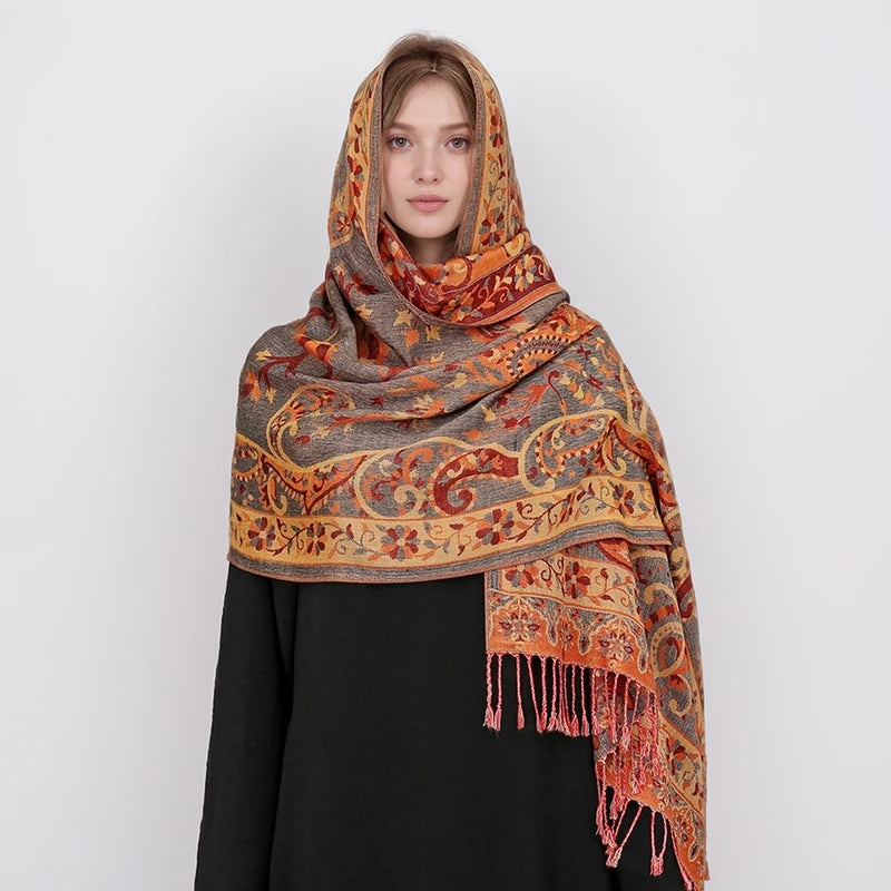 Paisley Pashmina Hijab — Soft, Warm Winter Scarf with Fringe