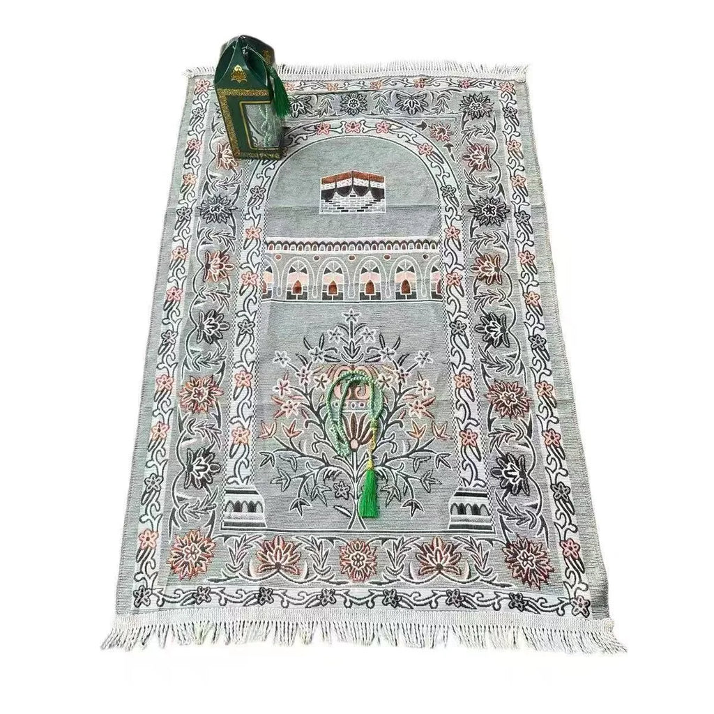 Kaaba Chenille Prayer Mat Gift Set with Tasbih & Gift Box