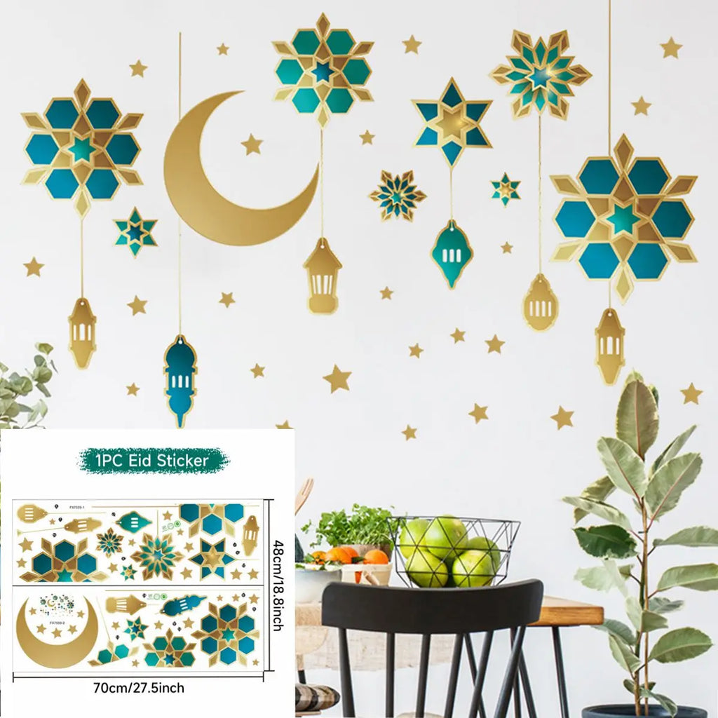 Ramadan Kareem Wandsticker — Goldener Mond, Sterne & Laternen