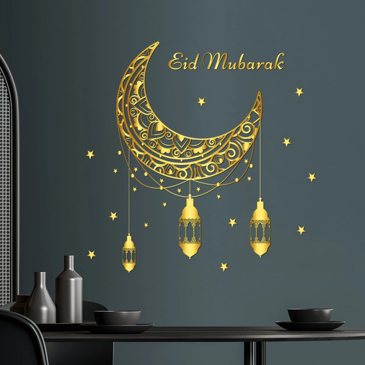 Ramadan Kareem wallstickers — guldmåne, stjerner og lanterner