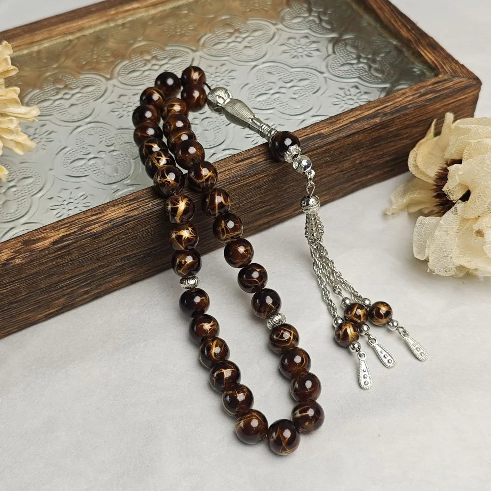 33-Bead Tasbih — Marbled Beads with Metal Tassel