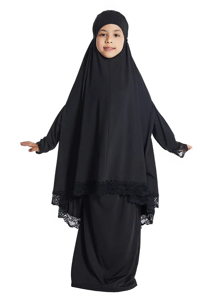 Bededragt til piger — khimar og nederdel, 3–12 år