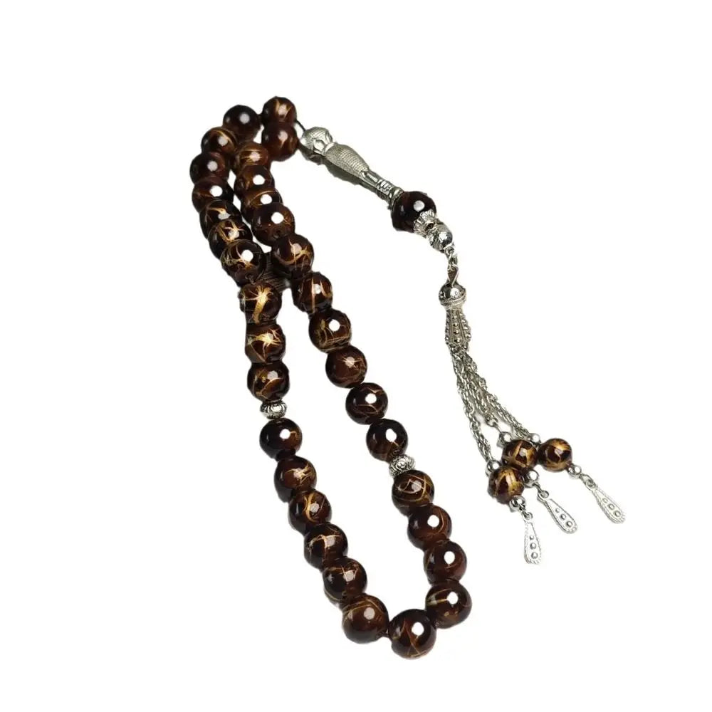 33-Bead Tasbih — Marbled Beads with Metal Tassel