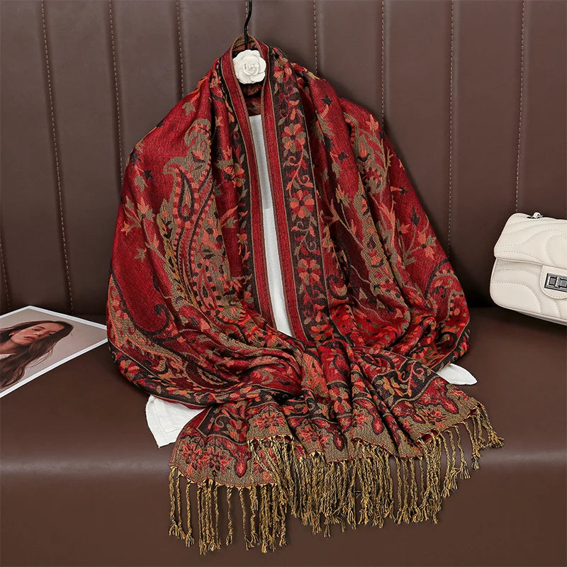 Paisley Pashmina Hijab — Soft, Warm Winter Scarf with Fringe