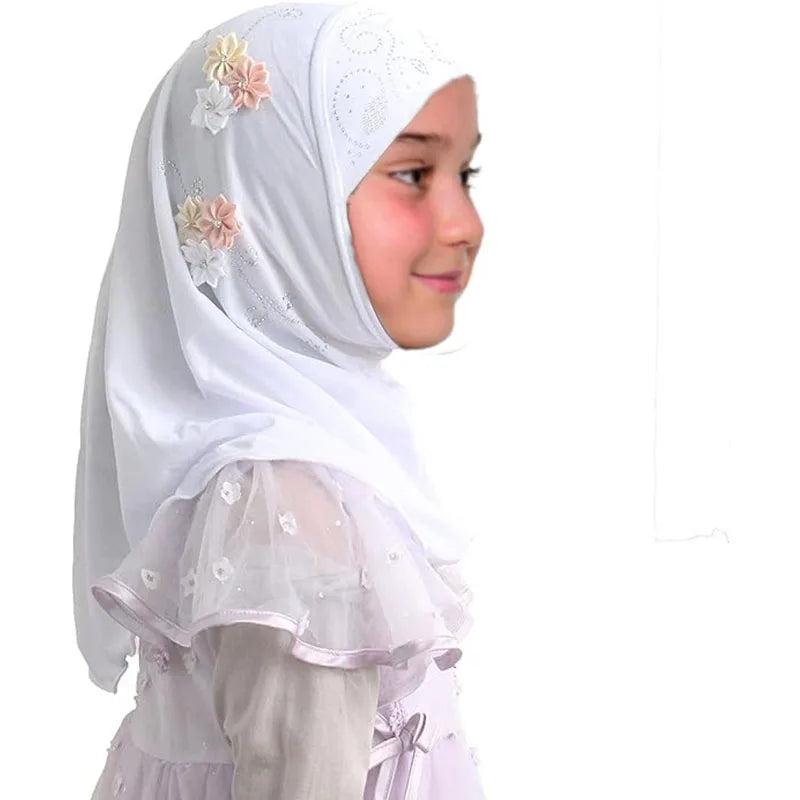 Girls Instant Hijab with Flowers — Ages 3–10