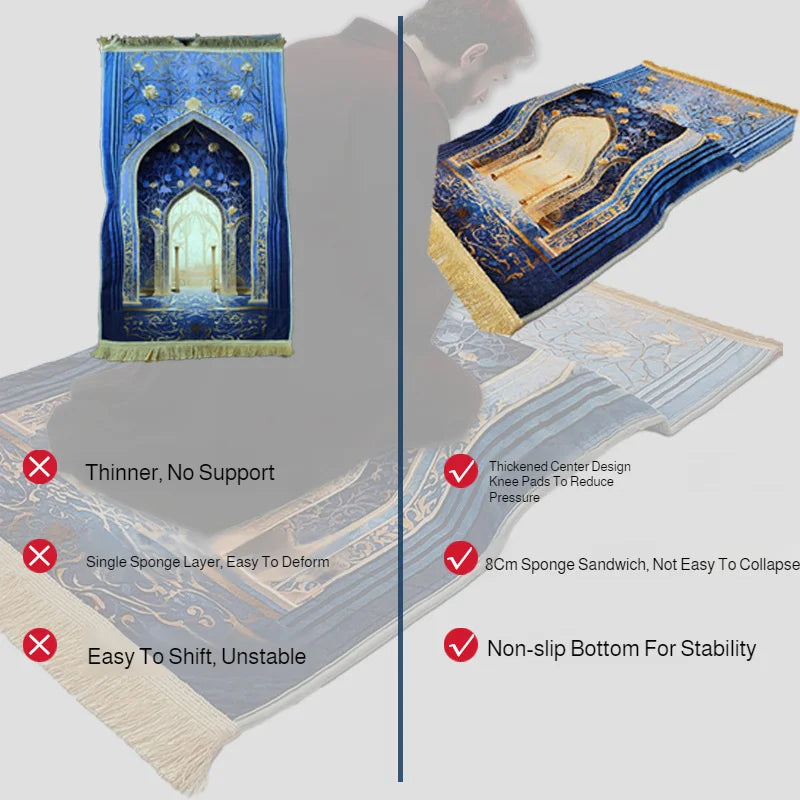 Extra-Thick Velvet Prayer Mat 70 × 110 cm — 8 cm Foam