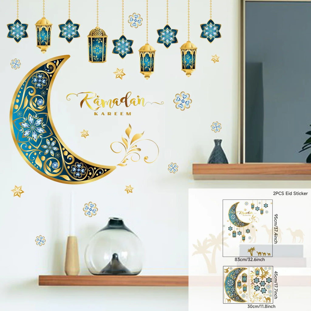 Ramadan Kareem Wandsticker — Goldener Mond, Sterne & Laternen