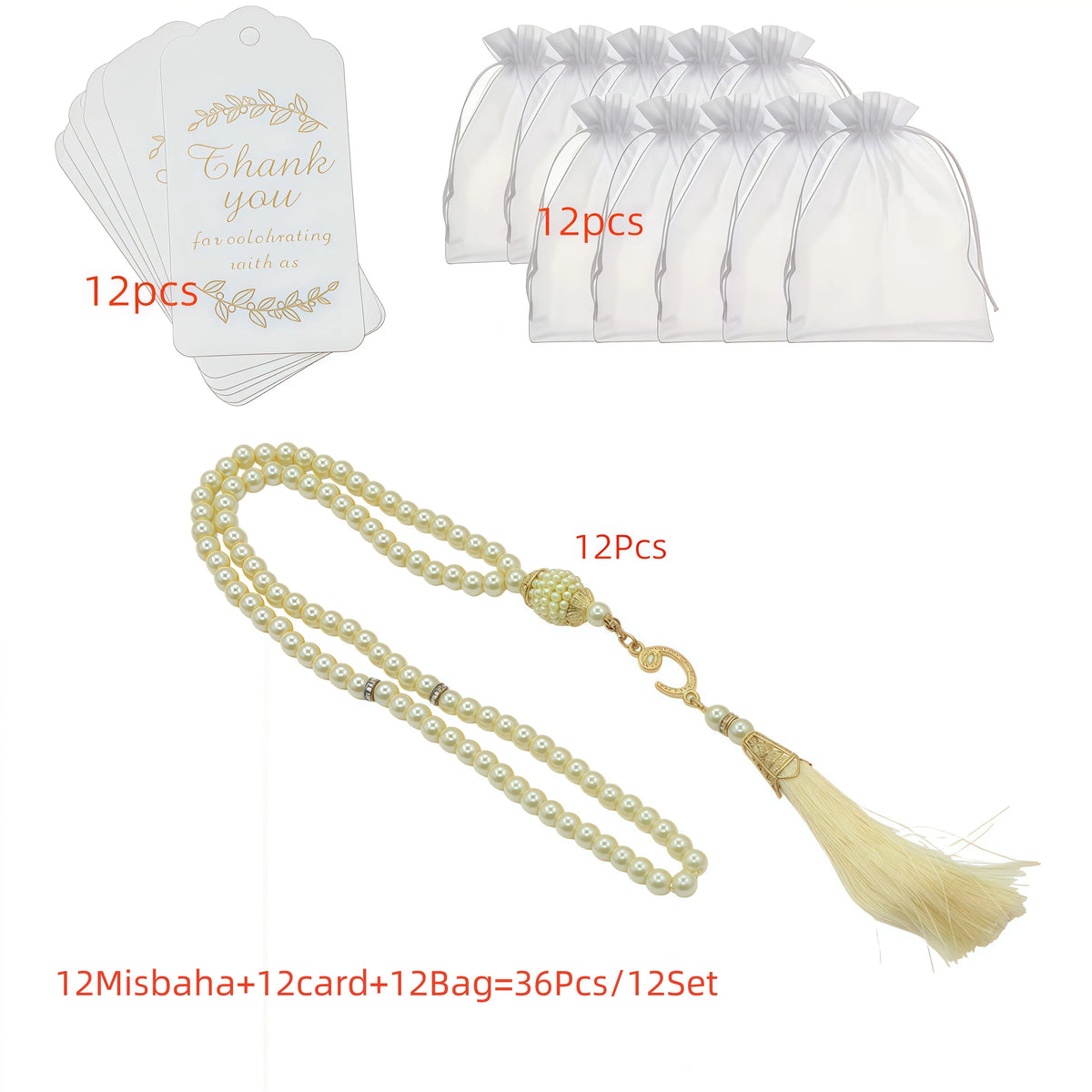 Pearl Tasbih Prayer Beads — Gift Set of 12 (99 Beads)