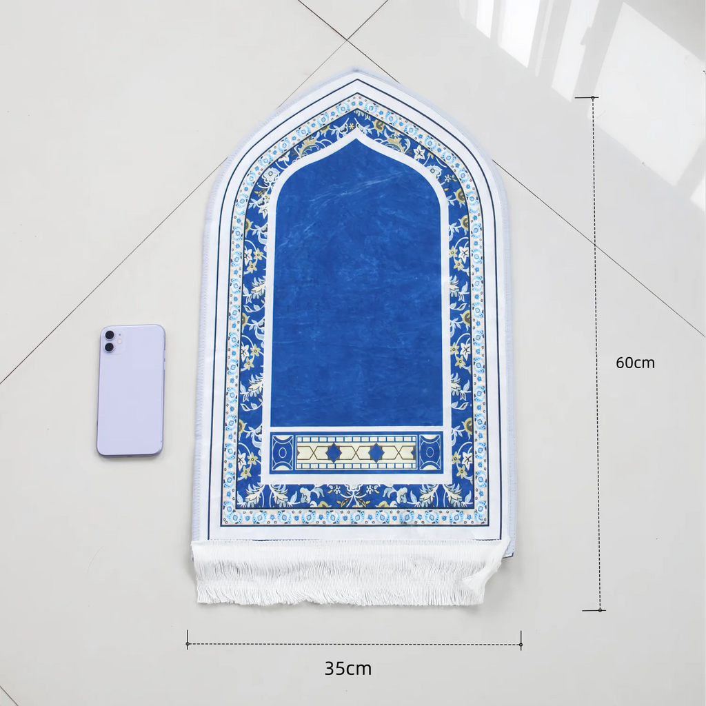 Compact Padded Prayer Mat 35 × 60 cm — Travel & Sajdah Mat with Tassels