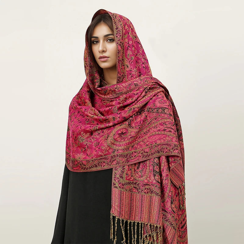 Paisley Pashmina Hijab — Soft, Warm Winter Scarf with Fringe