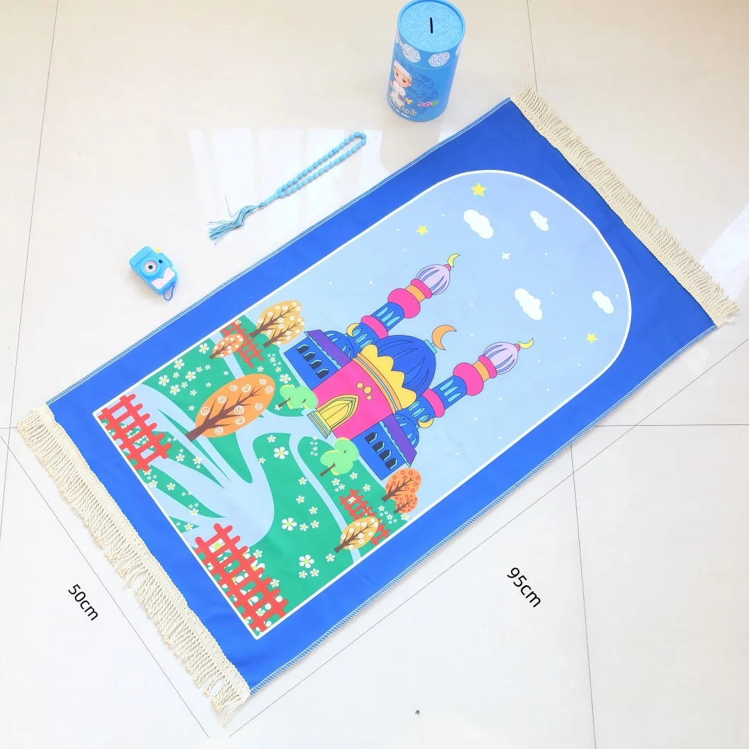 Kids Prayer Mat Gift Set — Mat, Tasbih, Toy Camera & Gift Tube (4-Piece)