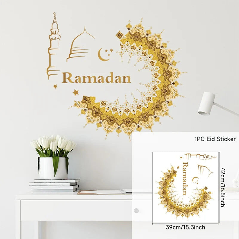 Ramadan Kareem Wandsticker — Goldener Mond, Sterne & Laternen