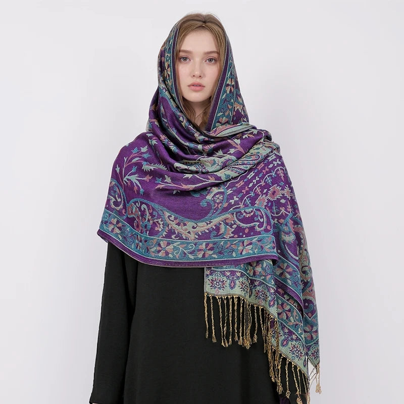 Paisley Pashmina Hijab — Soft, Warm Winter Scarf with Fringe