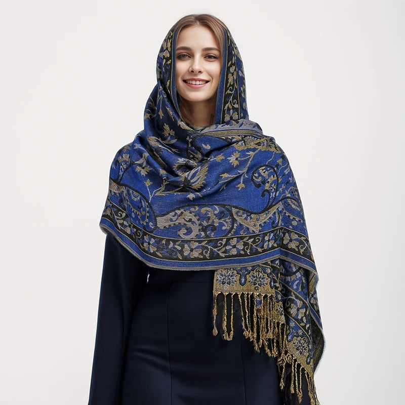 Paisley Pashmina Hijab — Soft, Warm Winter Scarf with Fringe